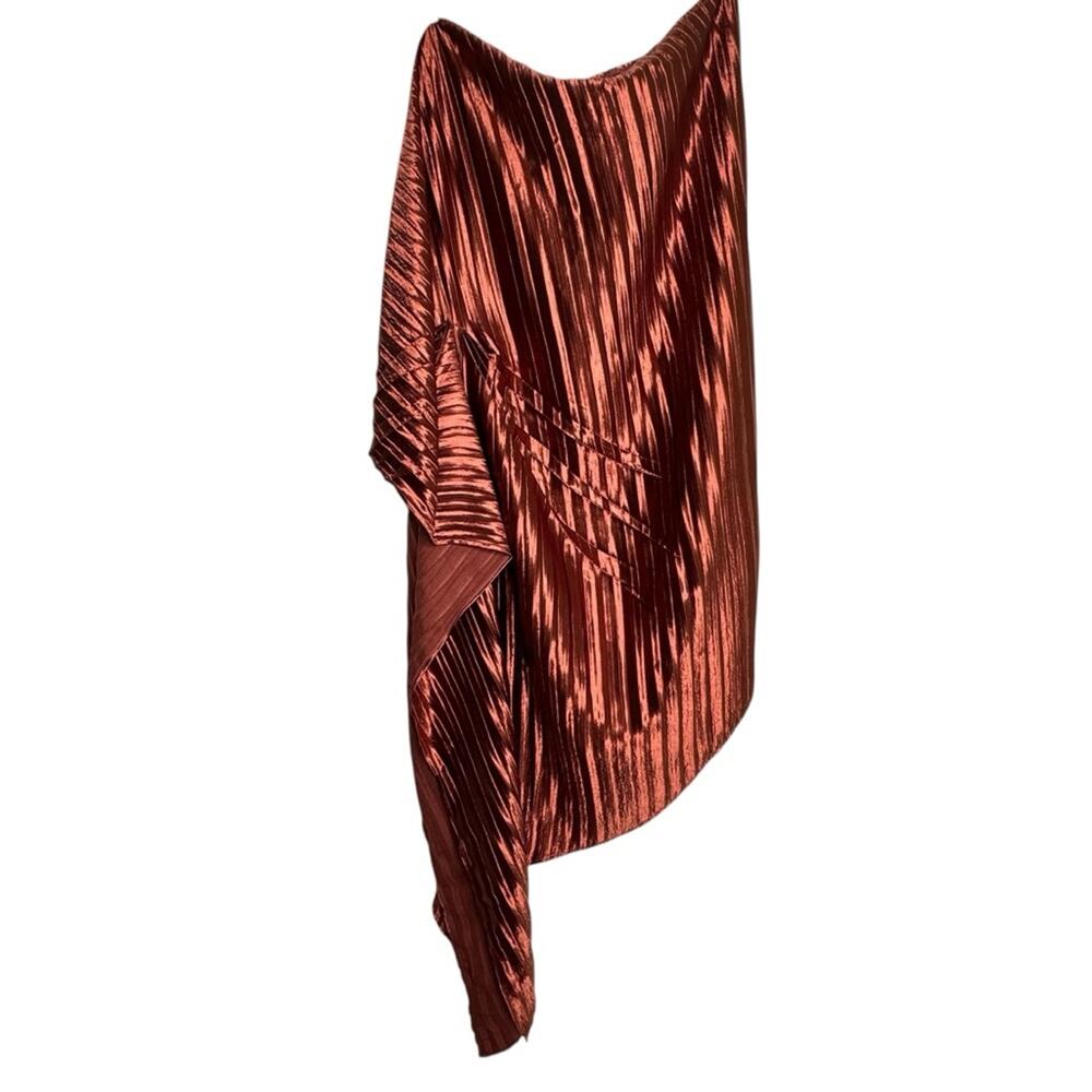 Anthropologie Guapa Pleated Satin One-Shoulder Mini Dress Bronze Size 6 New - Picture 7 of 13